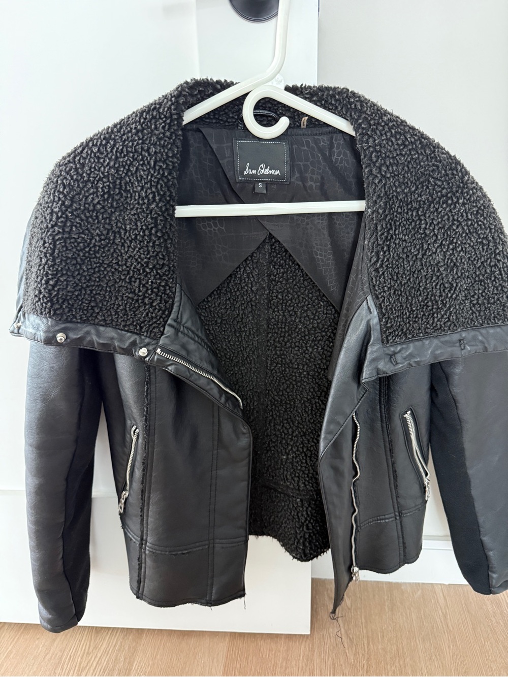 Sam Edelman Black Faux Shearling Jacket with Moto Details